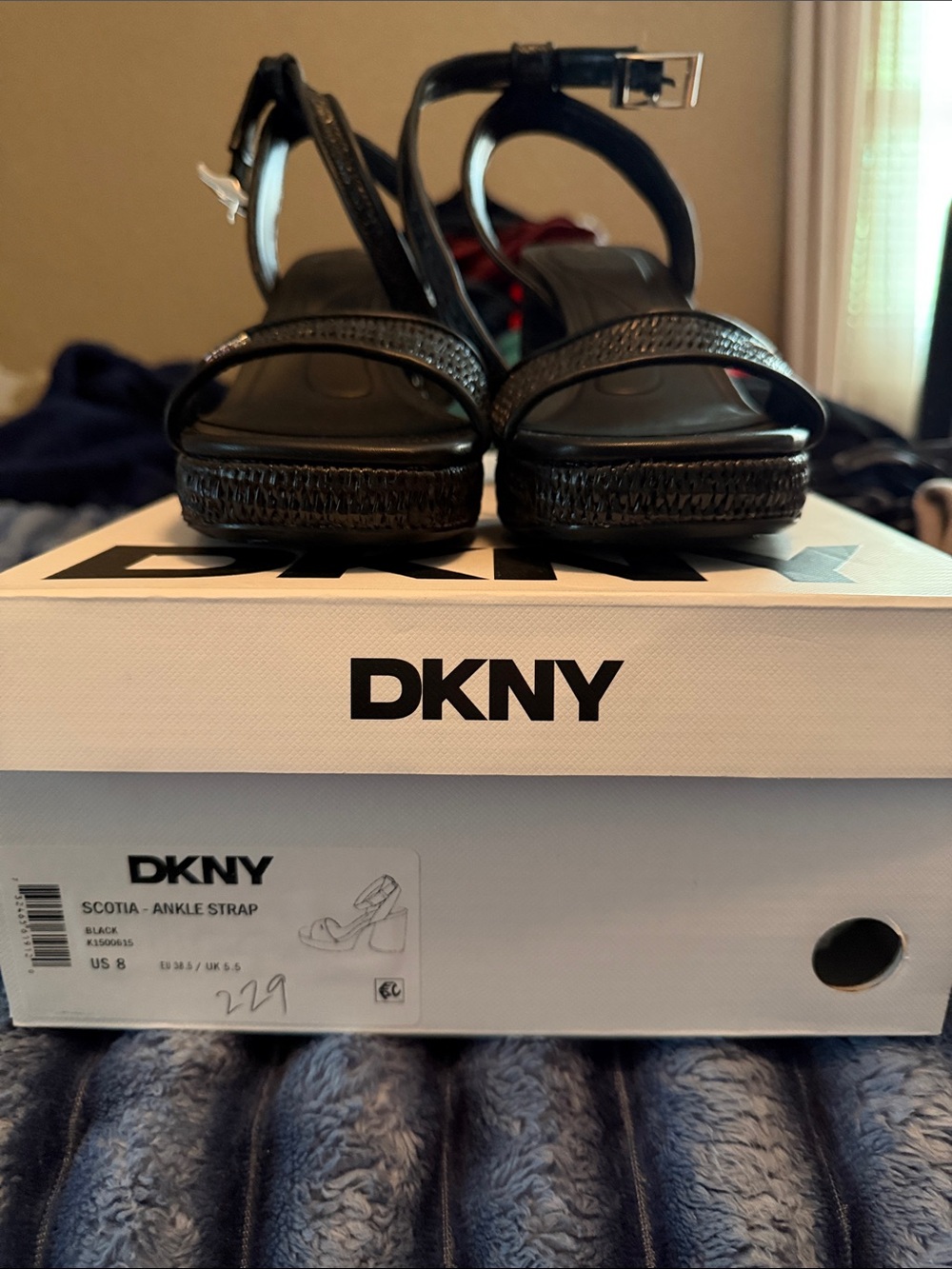 DKNY Black Ankle-Strap Woven Platform Sandals